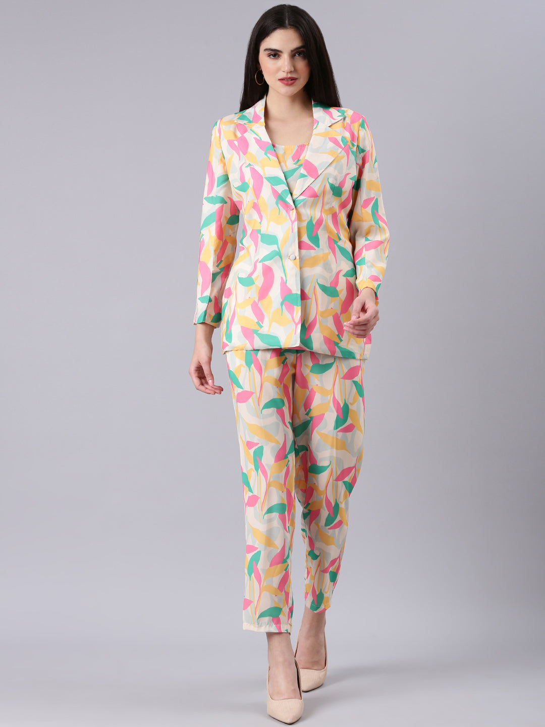 Women Cream Printed Co-Ords