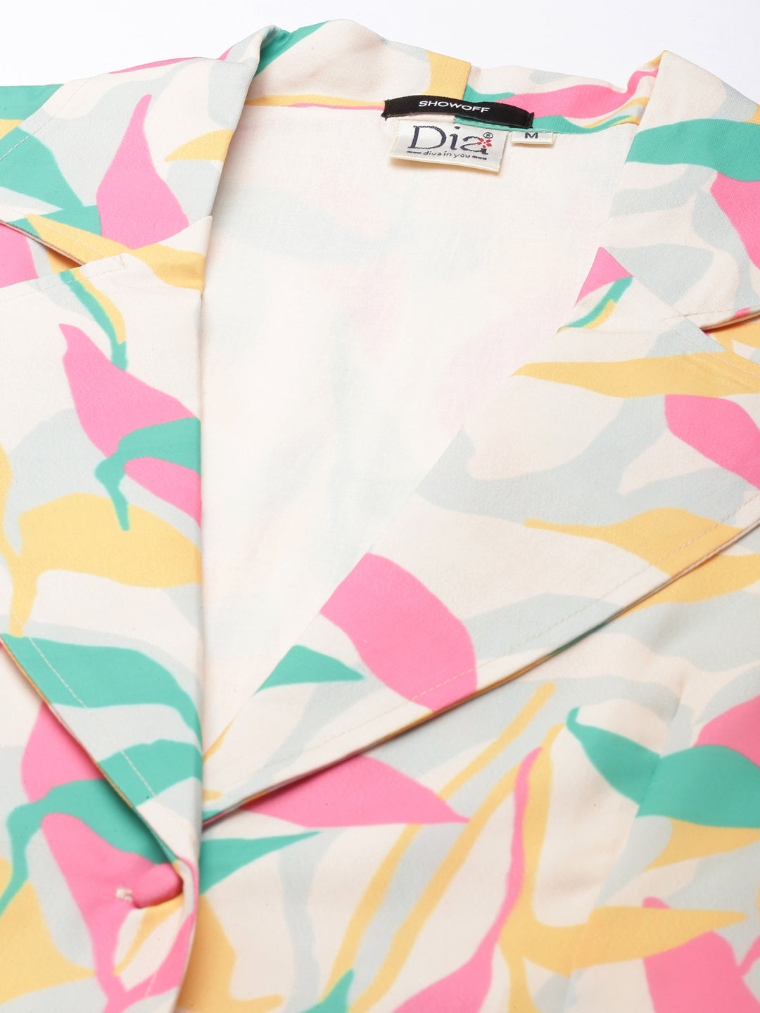 Women's Cream Printed Top With Trousers Co-Ords