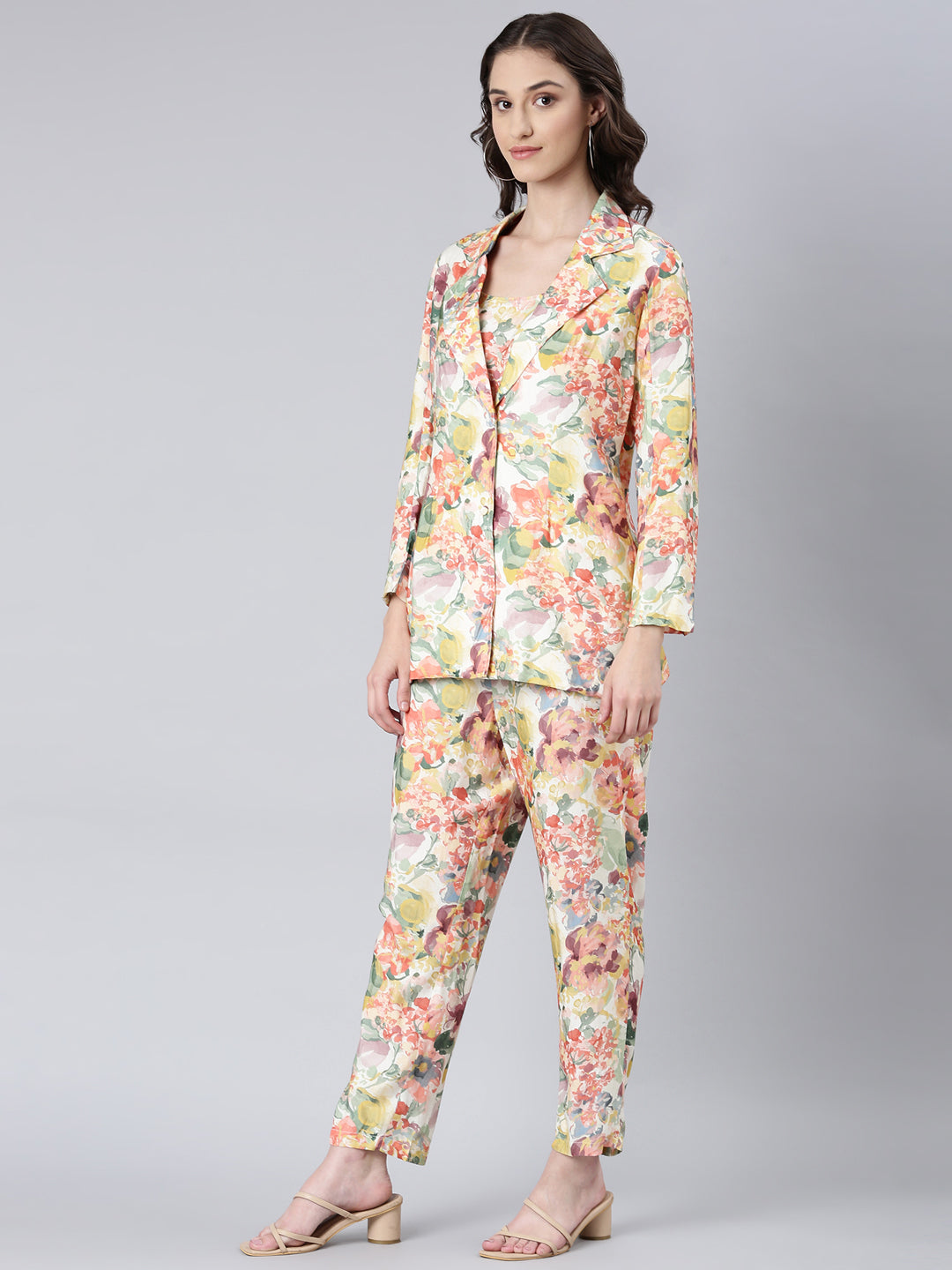 Women Cream Printed Co-Ords