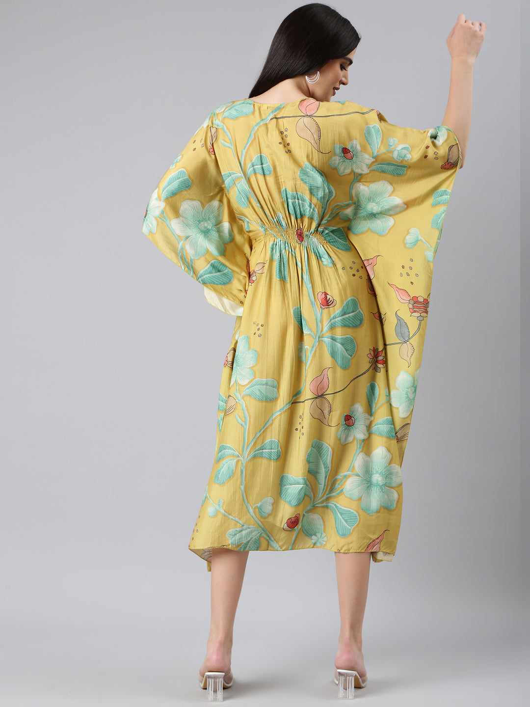 Women's Yellow Floral Kaftan Dress