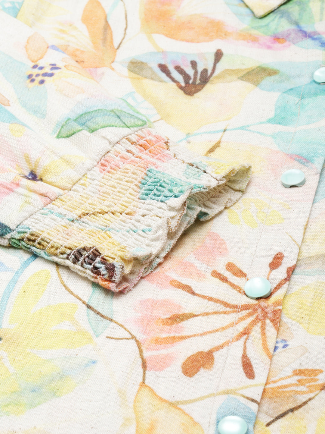 Women's Cream Floral Print A-Line Midi Dress