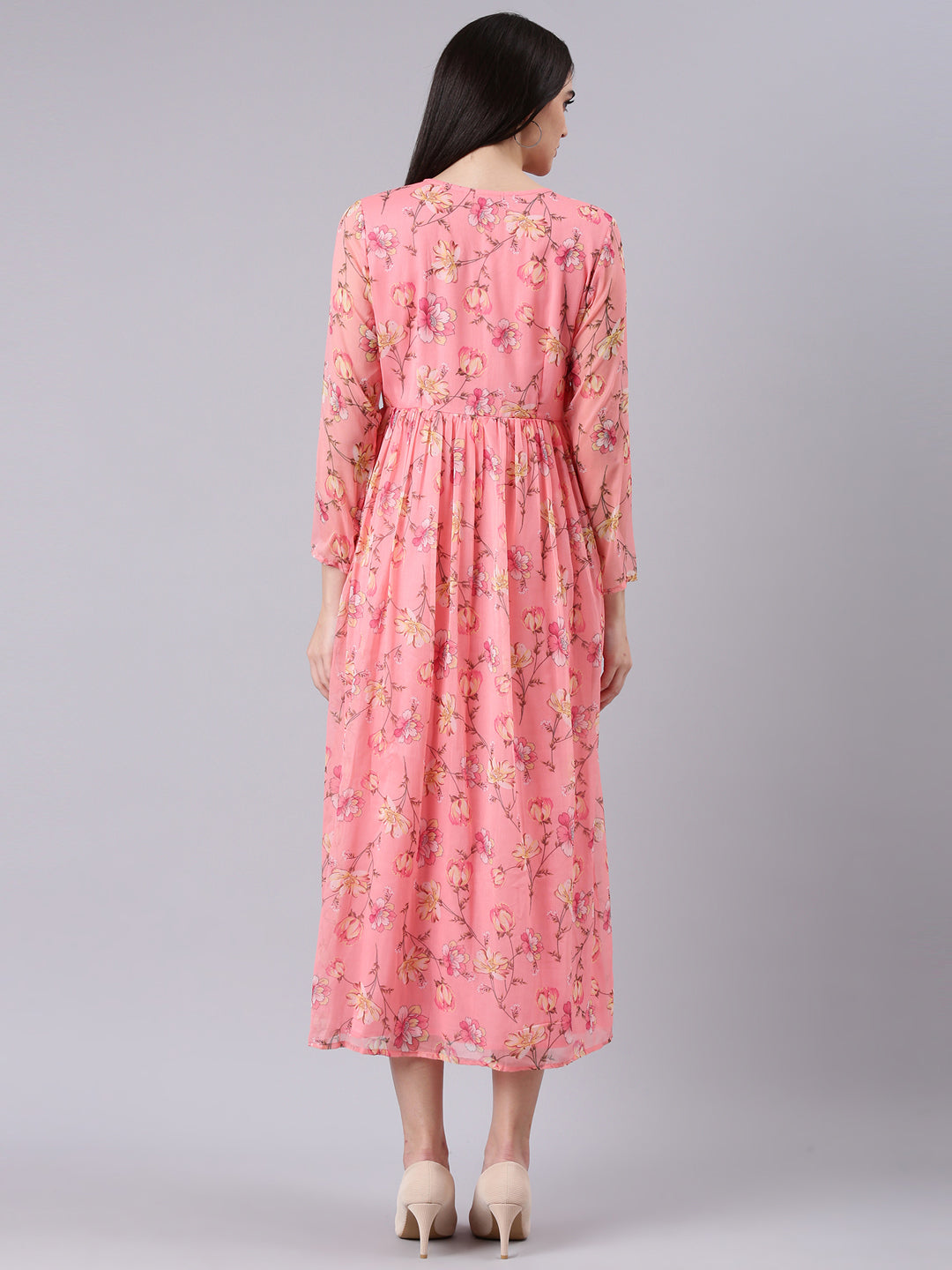 Women Peach Floral Empire Dress