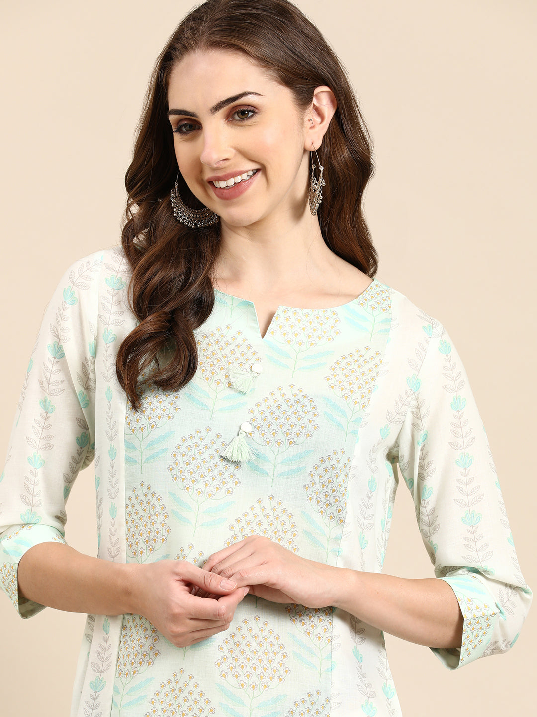 Women's Sea Green Printed Straight Kurta