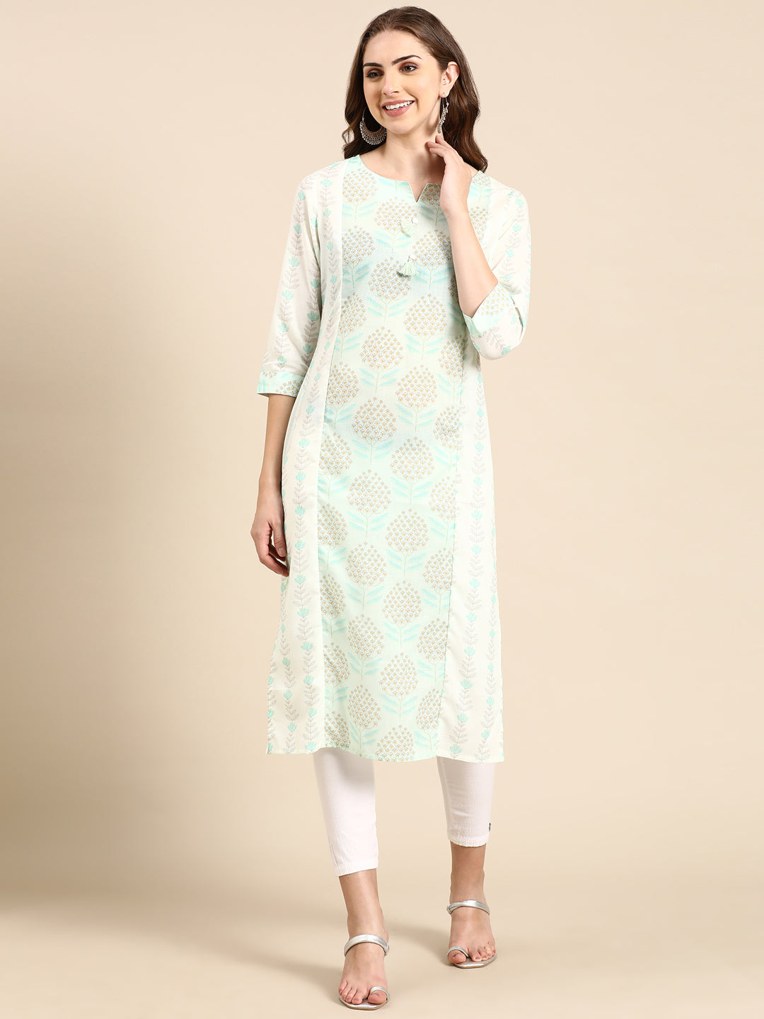 Women's Sea Green Printed Straight Kurta