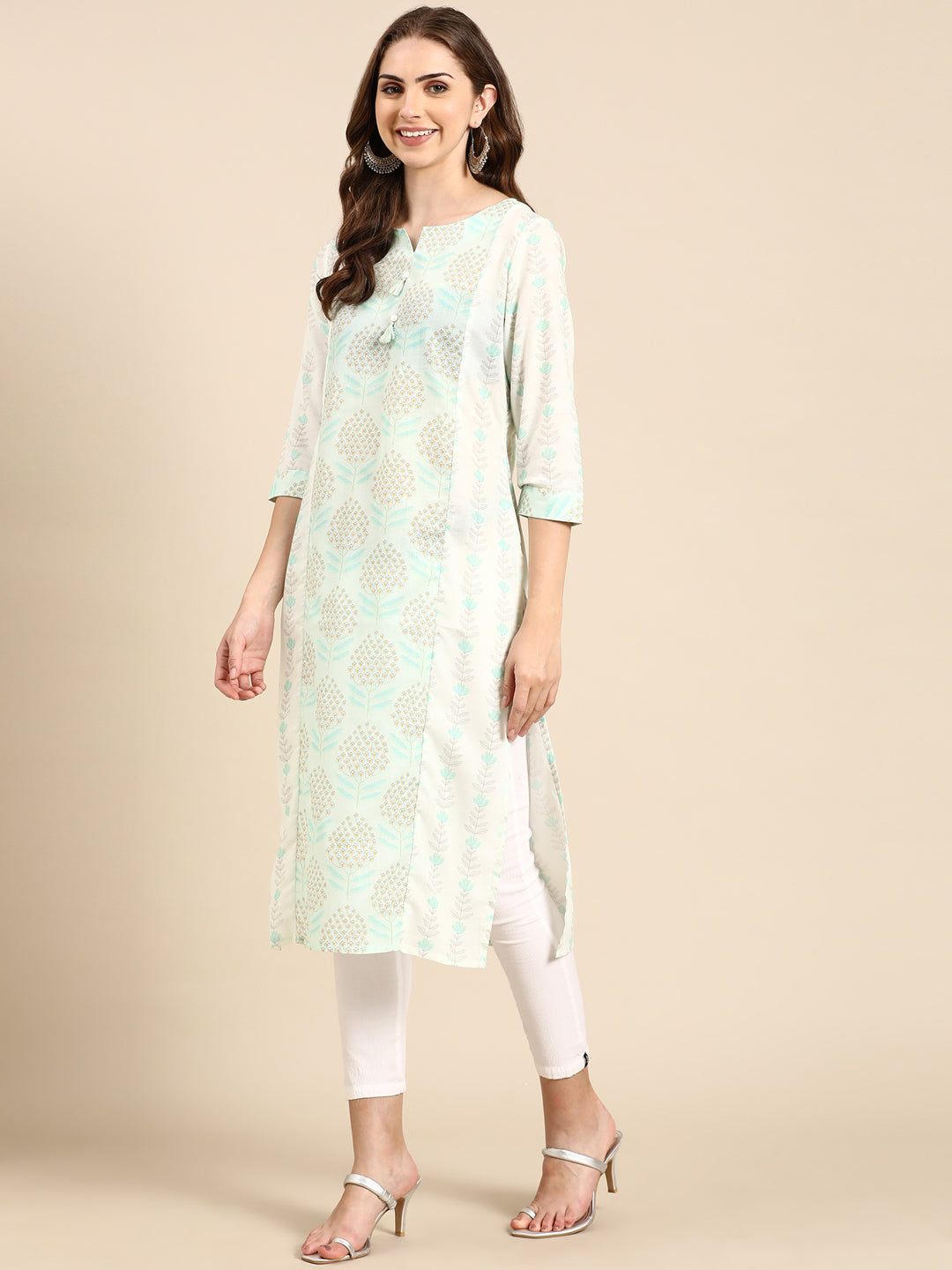 Women's Sea Green Printed Straight Kurta