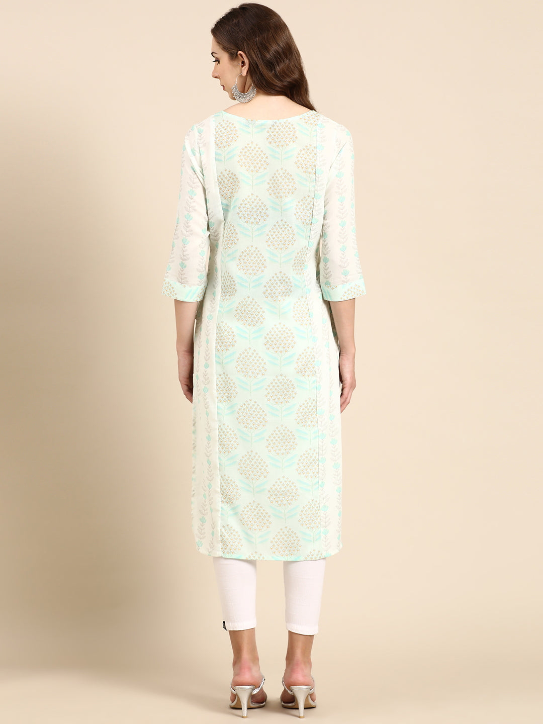 Women's Sea Green Printed Straight Kurta