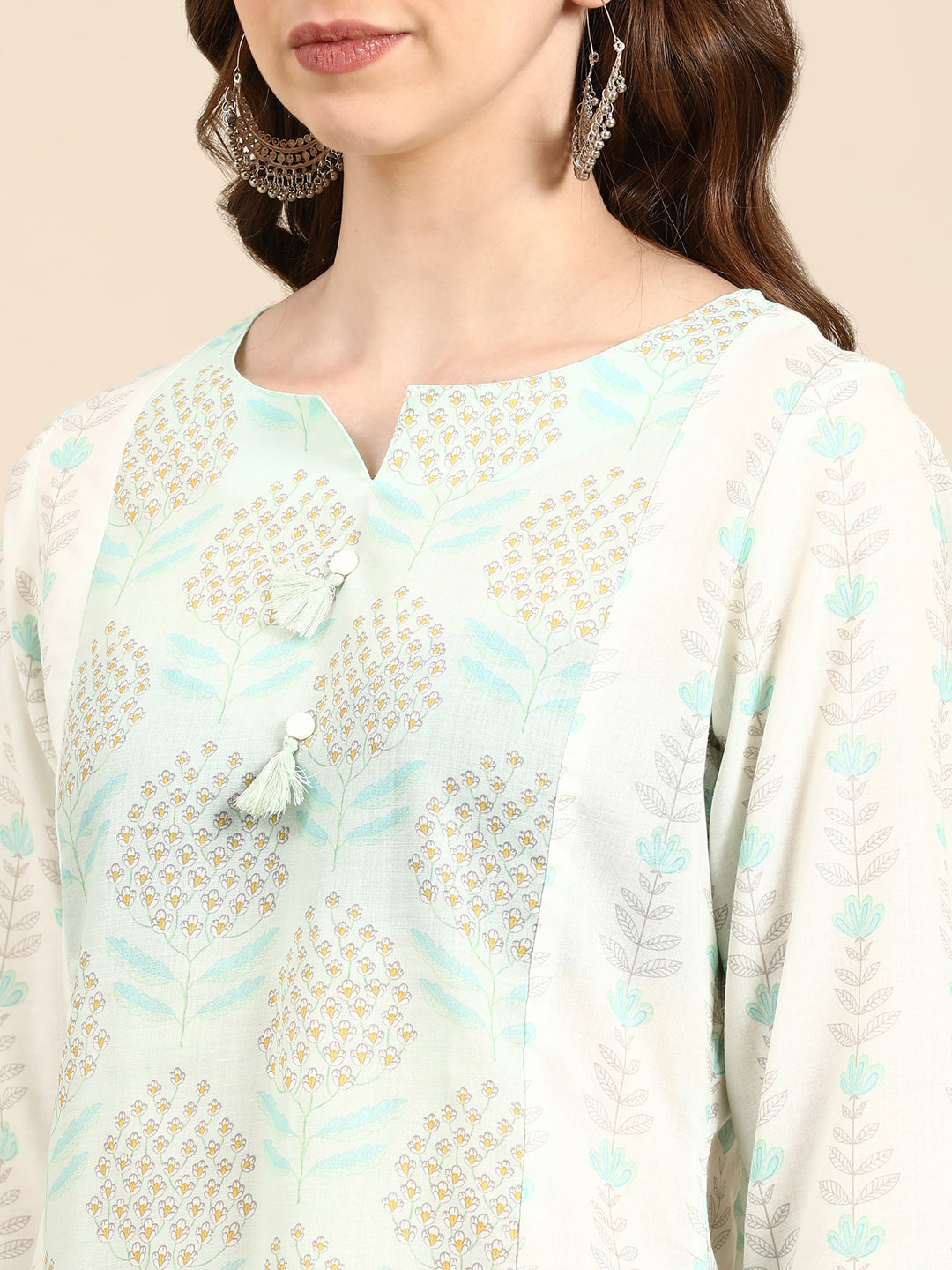 Women's Sea Green Printed Straight Kurta