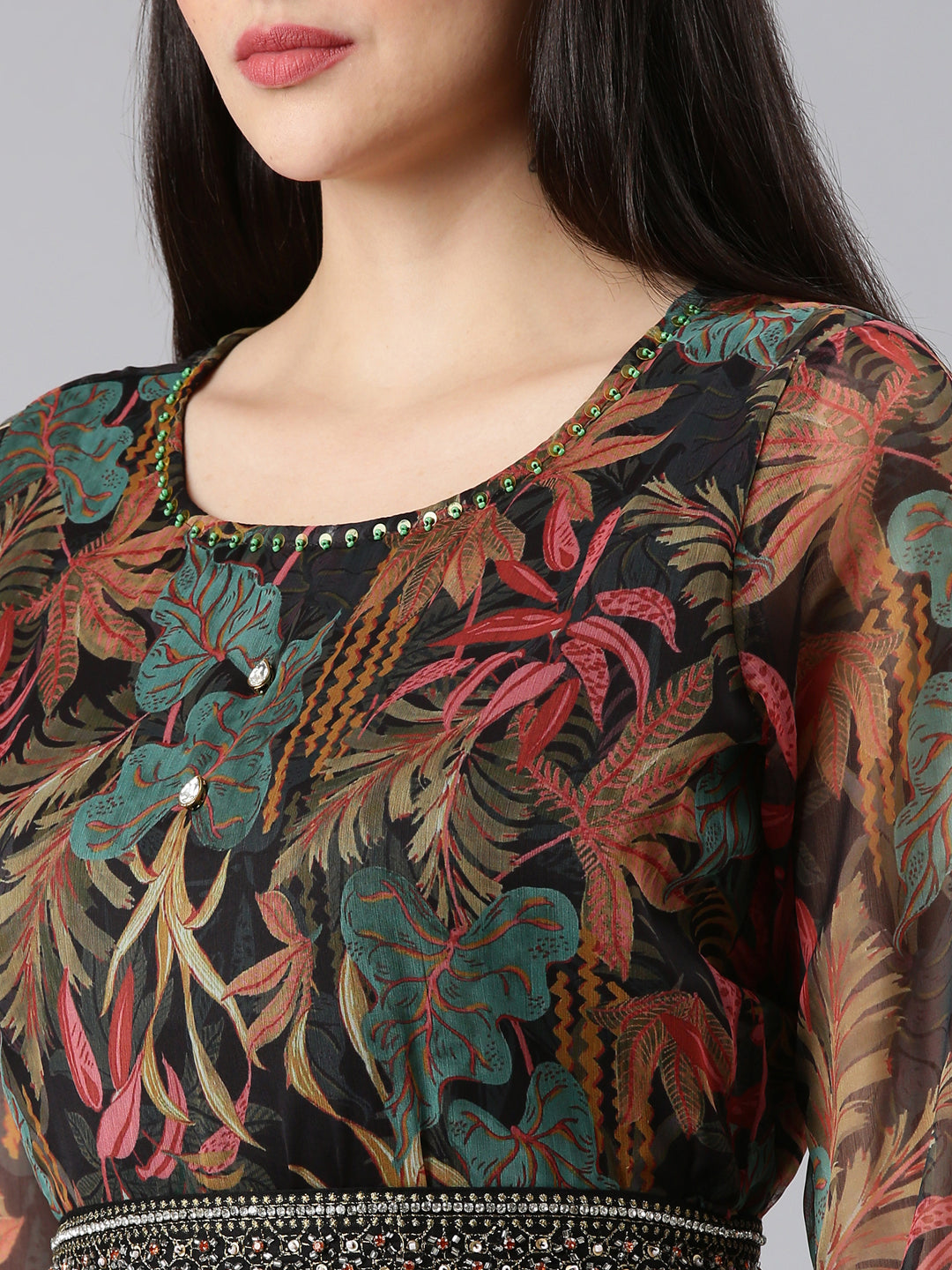 Women's Black Floral Fit and Flare Dress