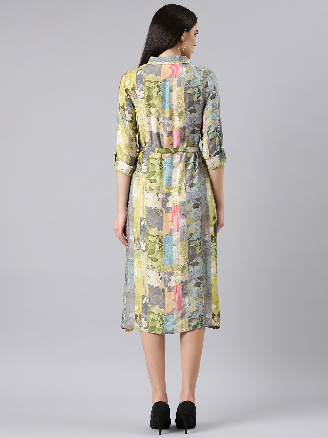Women's Lime Green Printed Shirt Dress