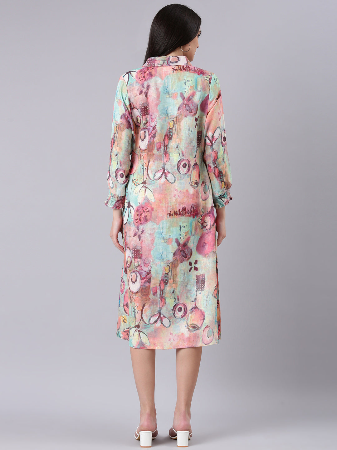 Women Peach Printed Shirt Dress