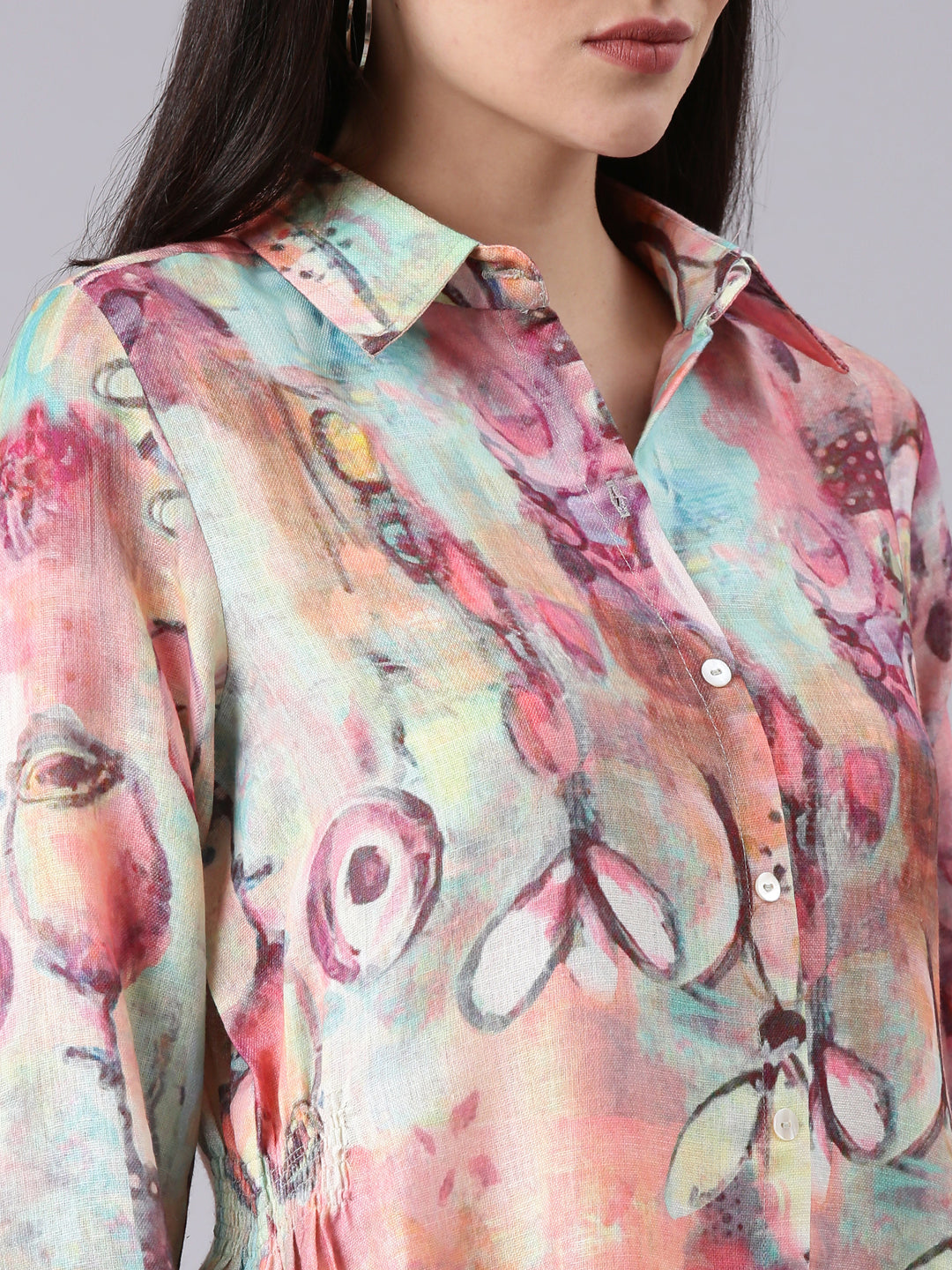 Women Peach Printed Shirt Dress