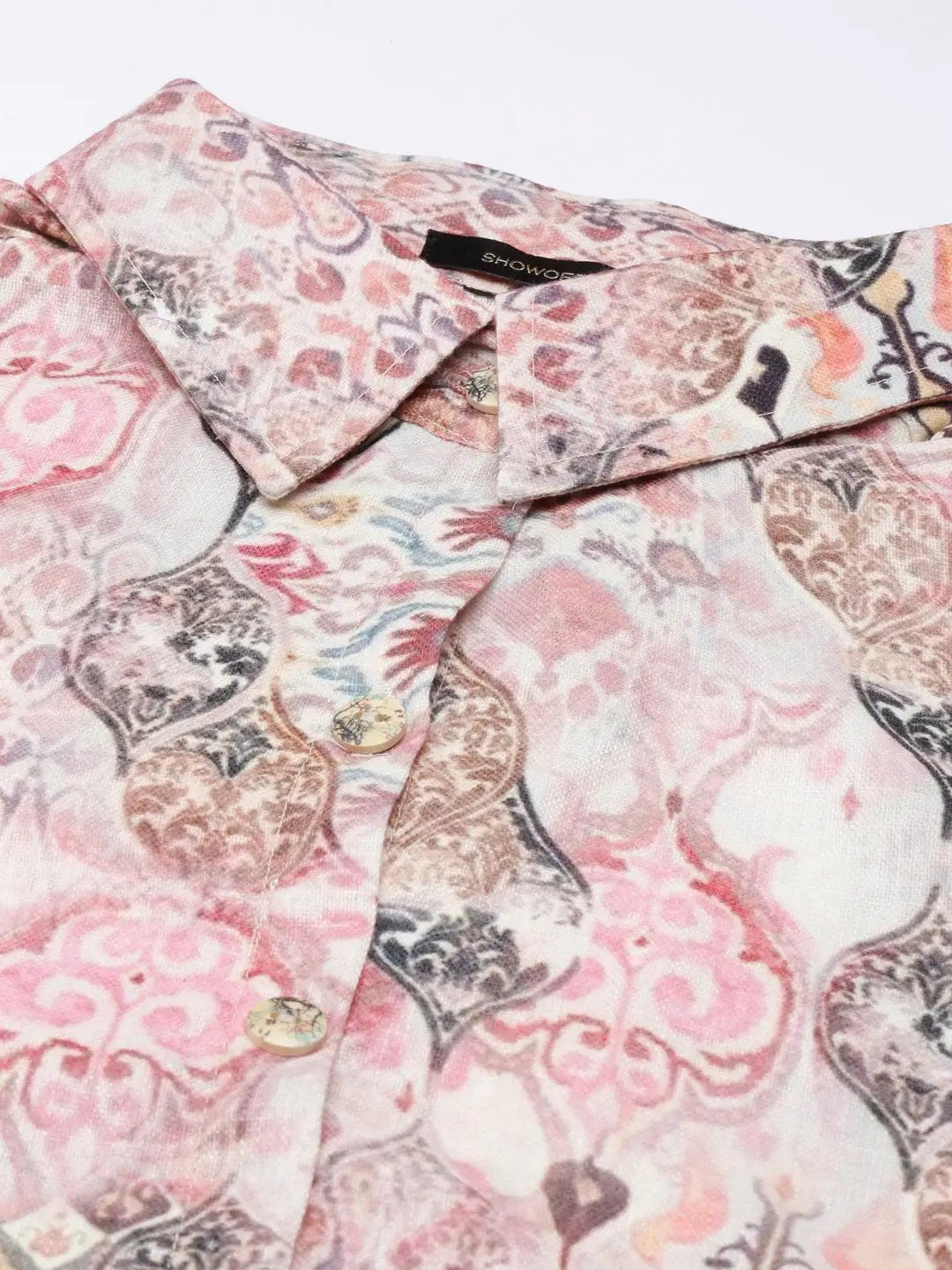 Women's Beige Printed Shirt Dress