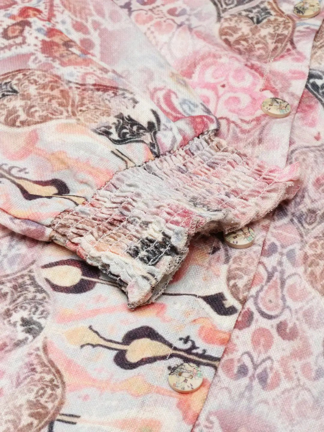 Women's Beige Printed Shirt Dress