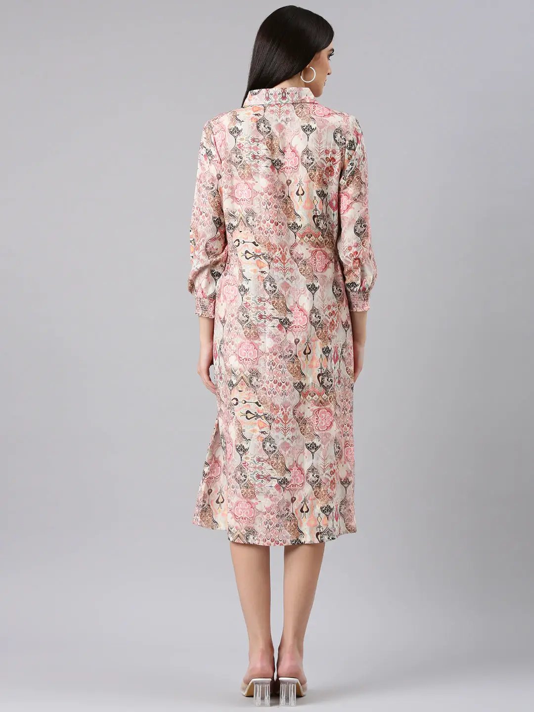 Women's Beige Printed Shirt Dress