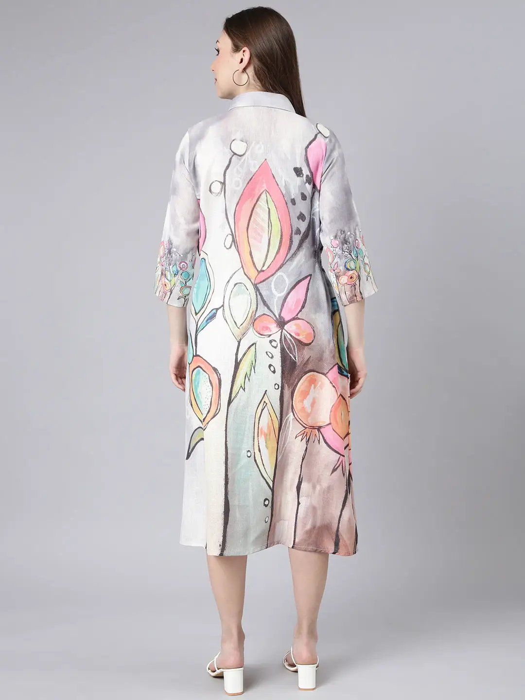 Women's Grey Floral Shirt Dress