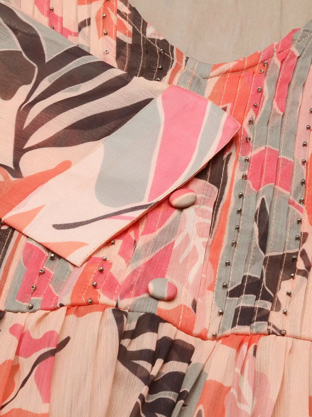 Women's Peach Floral A-Line Dress