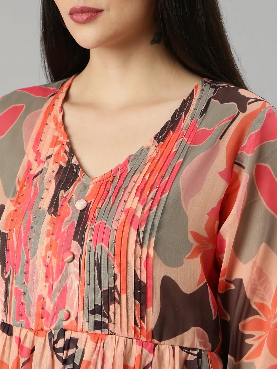 Women's Peach Floral A-Line Dress