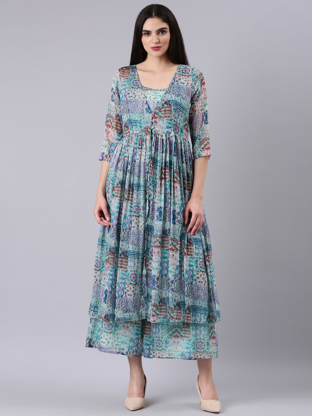 Women Sea Green Printed Co-Ords