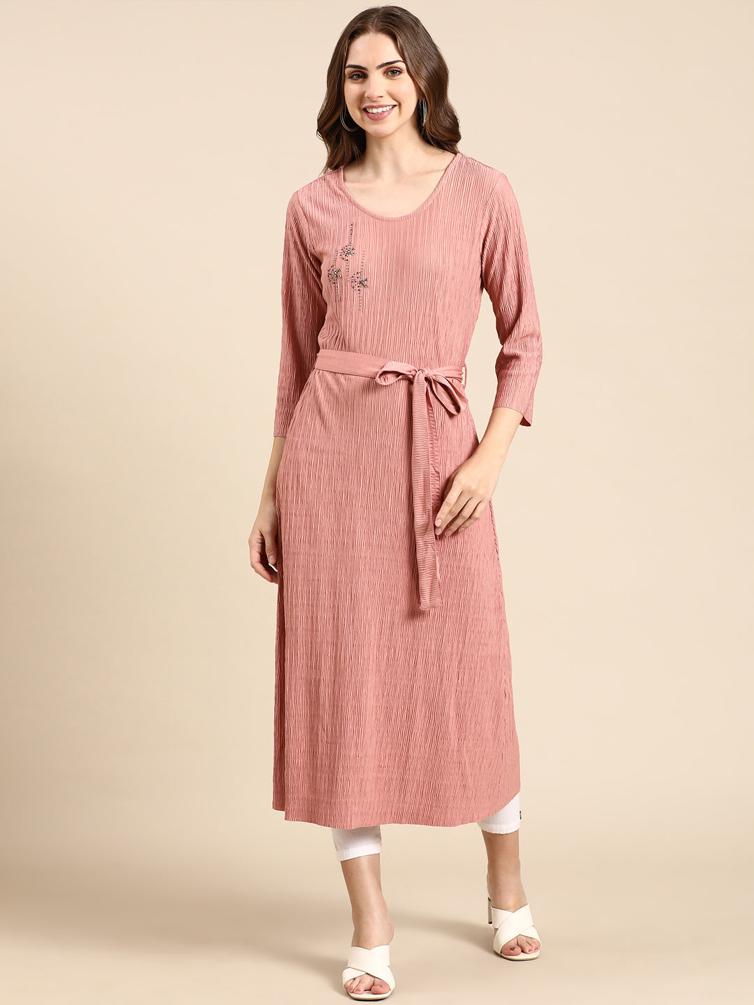 Women's Mauve Solid A-Line Kurta