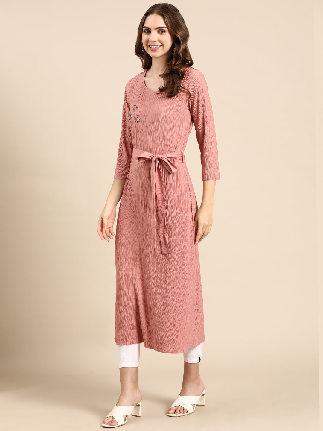 Women's Mauve Solid A-Line Kurta