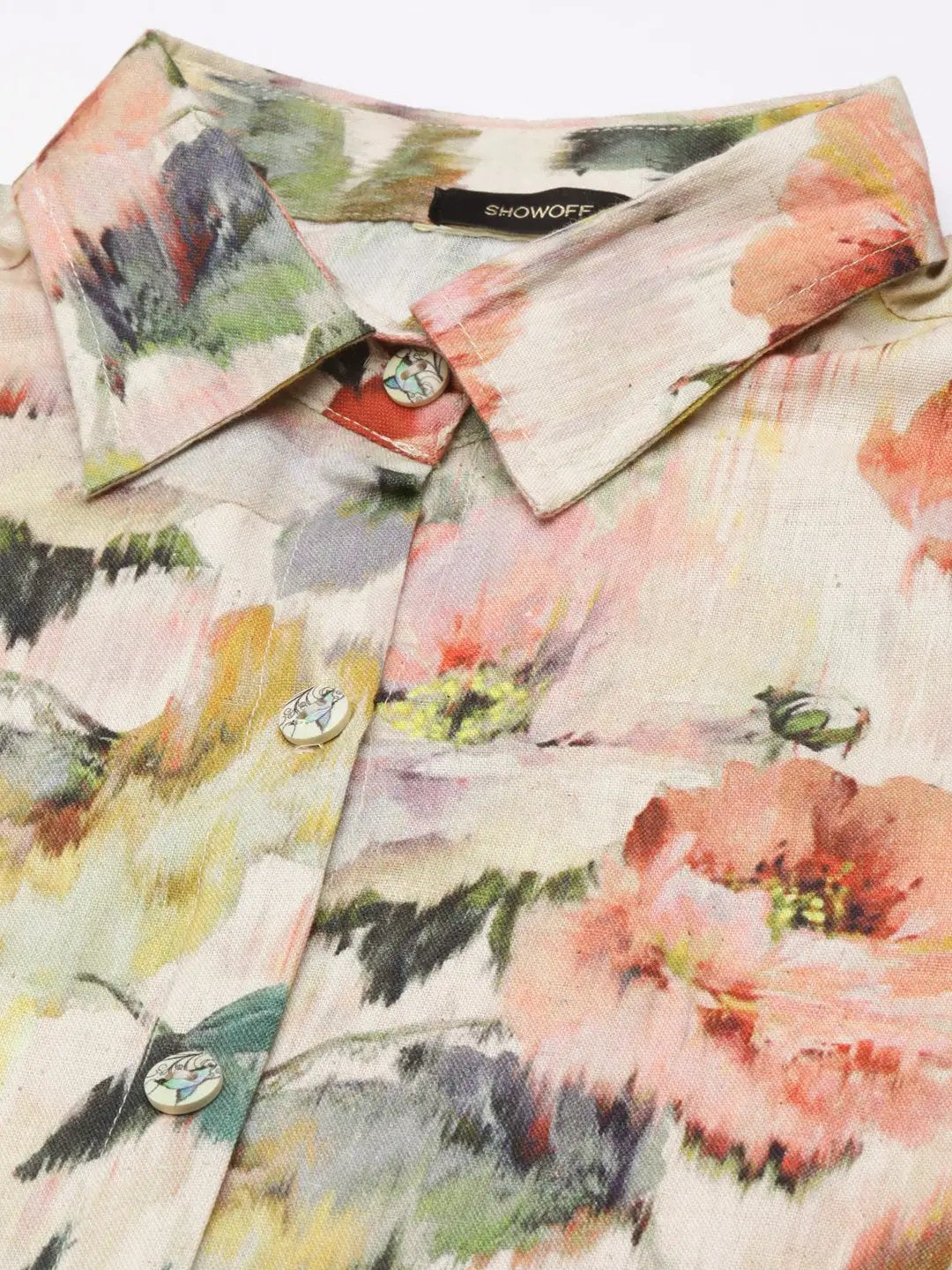 Women's Beige Printed Shirt Dress
