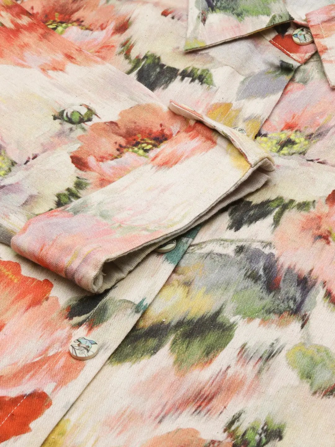 Women's Beige Printed Shirt Dress