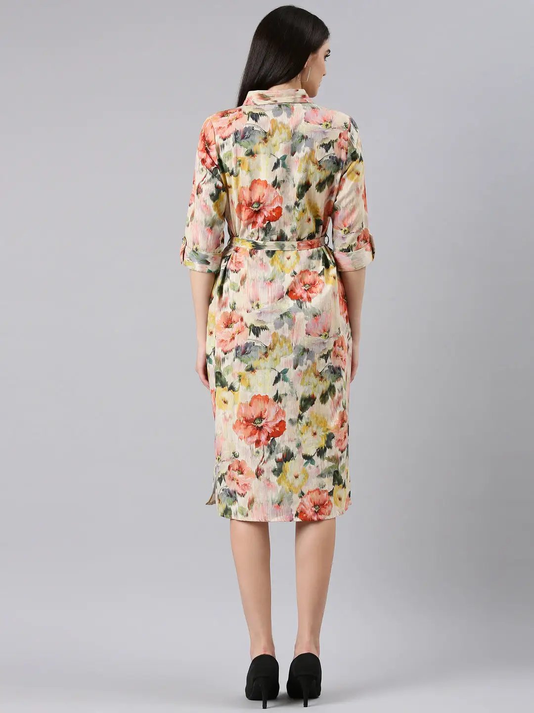 Women's Beige Printed Shirt Dress