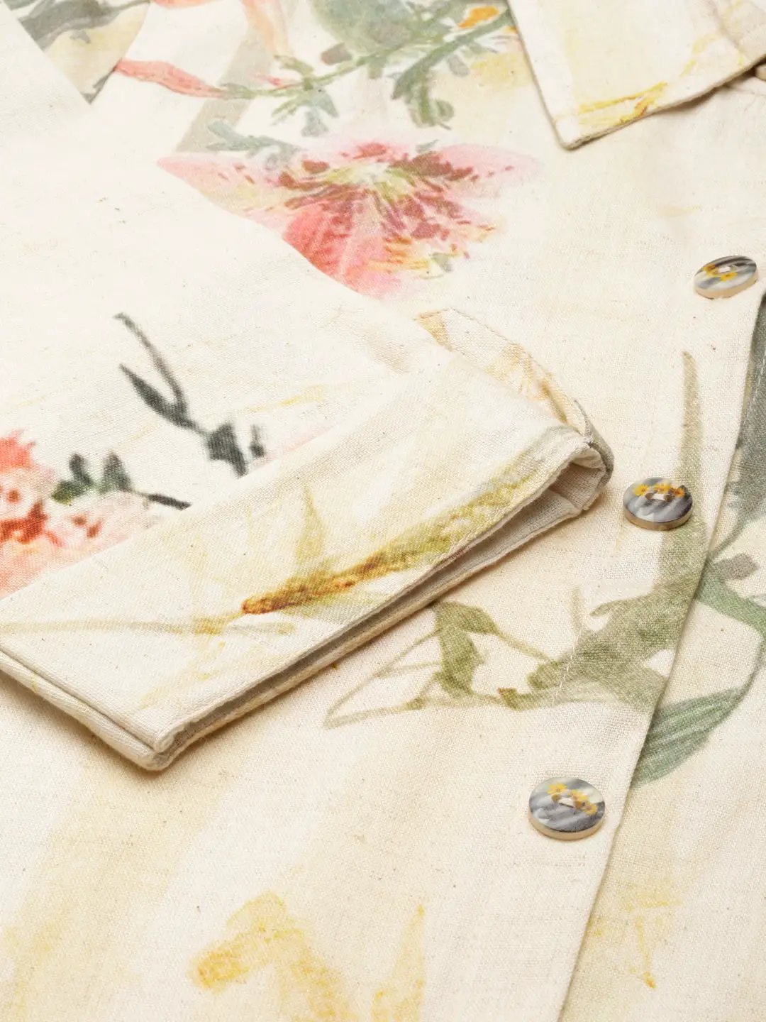Women's Cream Floral Shirt Dress