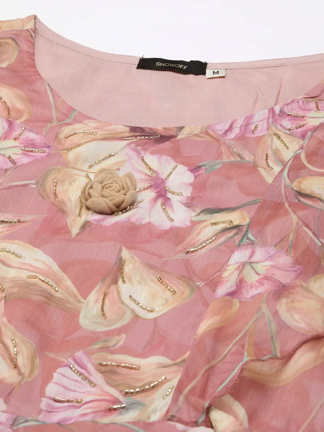Women's Peach Floral Fit and Flare Dress