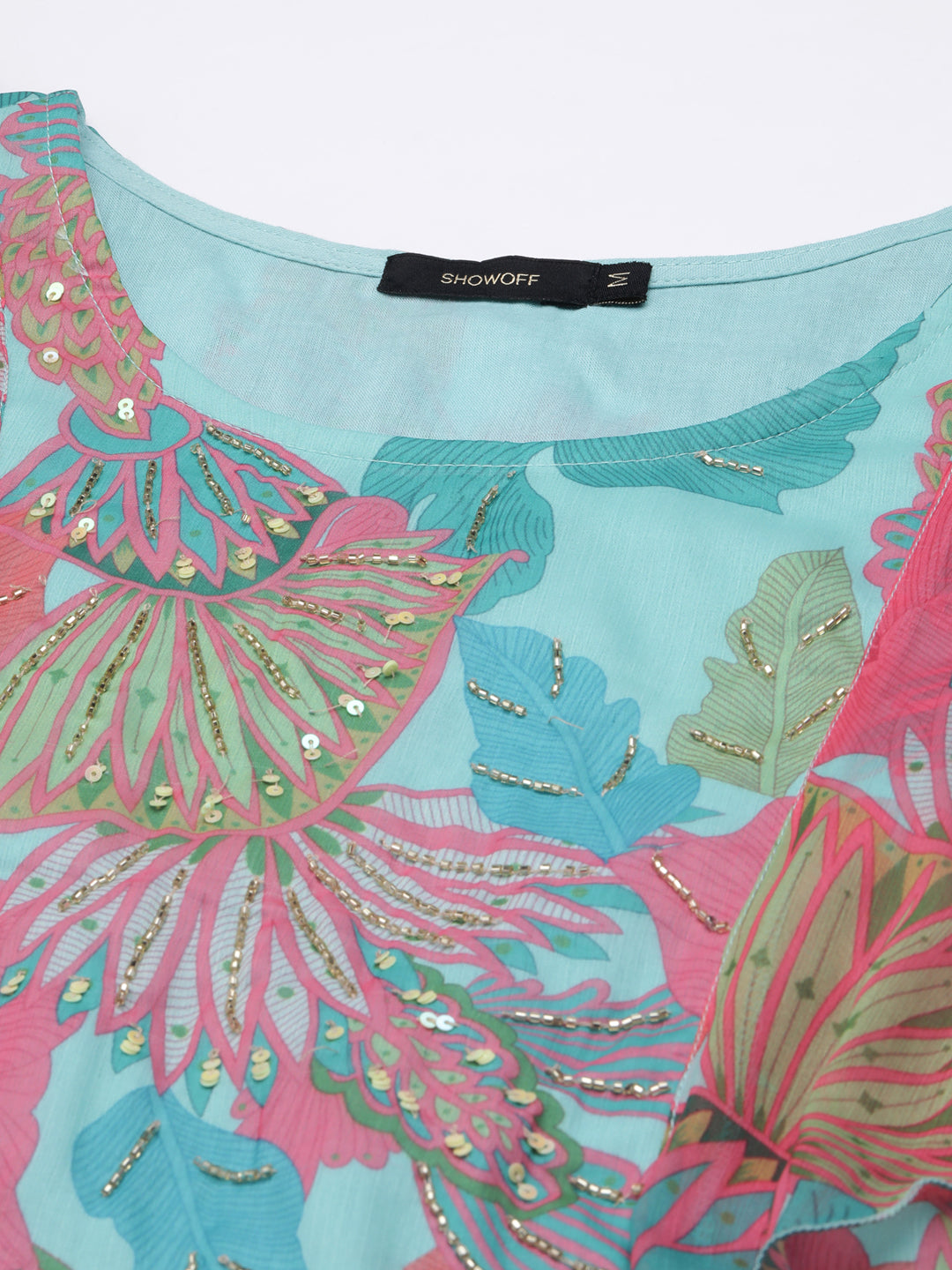 Women's Turquoise Blue Floral Fit and Flare Dress