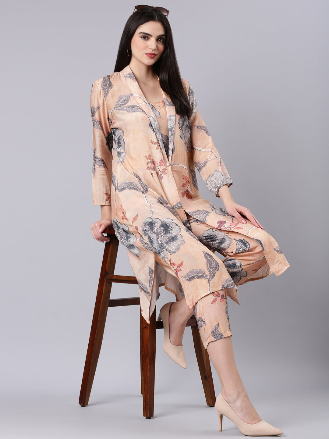 Women Peach Printed Co-Ords