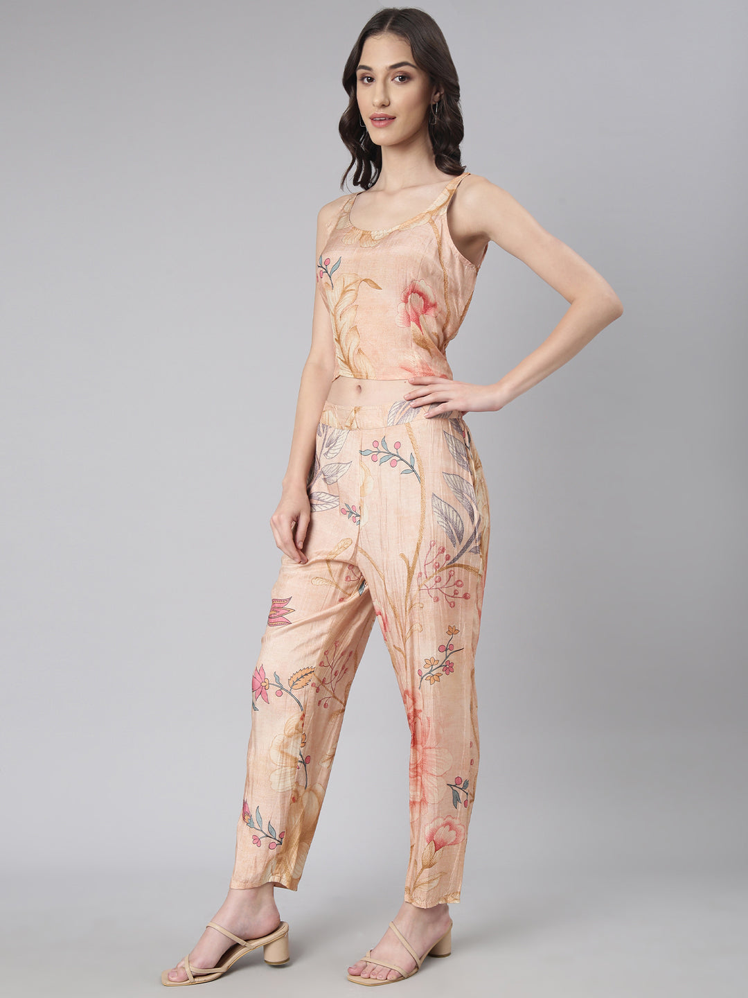 Women Peach Printed Co-Ords