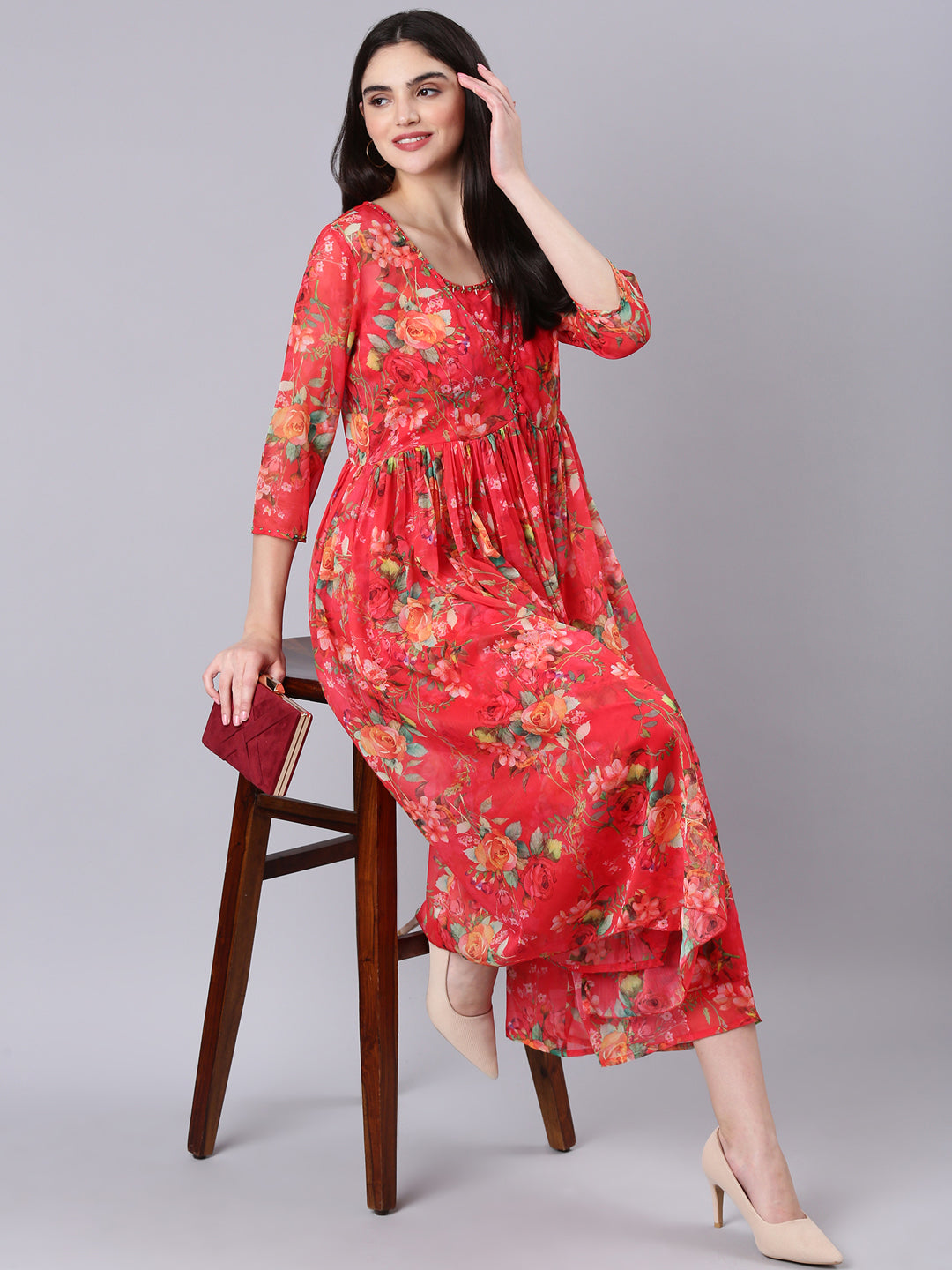 Women's Red Printed Kurta Set