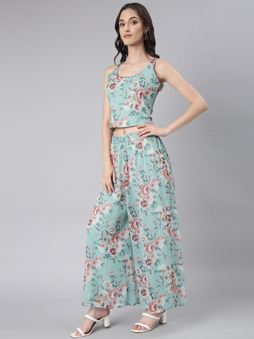 Women's Sea Green Floral Printed Kurta Set