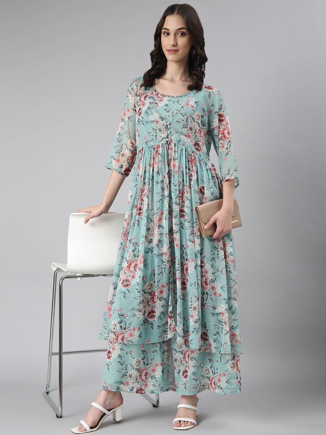 Women's Sea Green Floral Printed Kurta Set