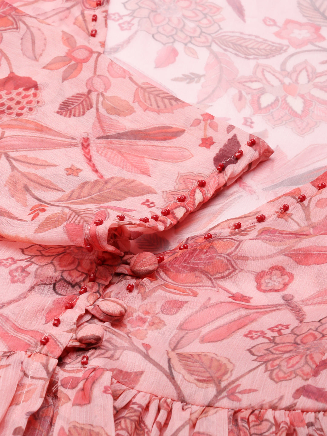 Women's Coral Floral Printed Kurta Set with Jacket & Palazzos