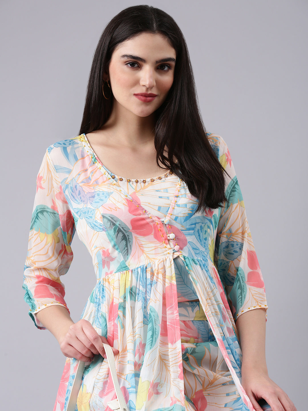 Women's Cream Printed Co-Ords