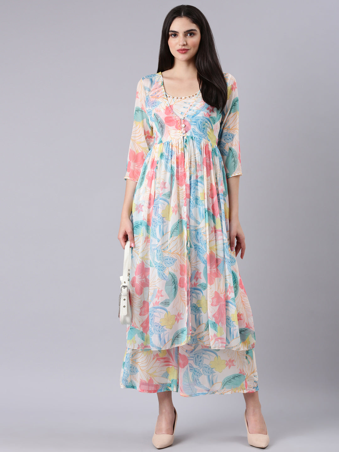 Women's Cream Printed Co-Ords