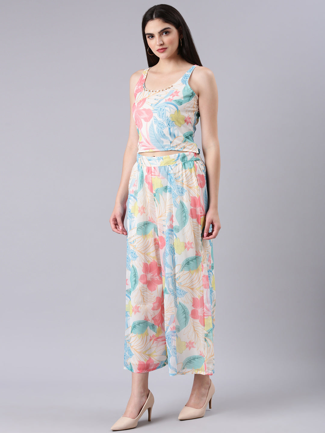 Women's Cream Printed Co-Ords