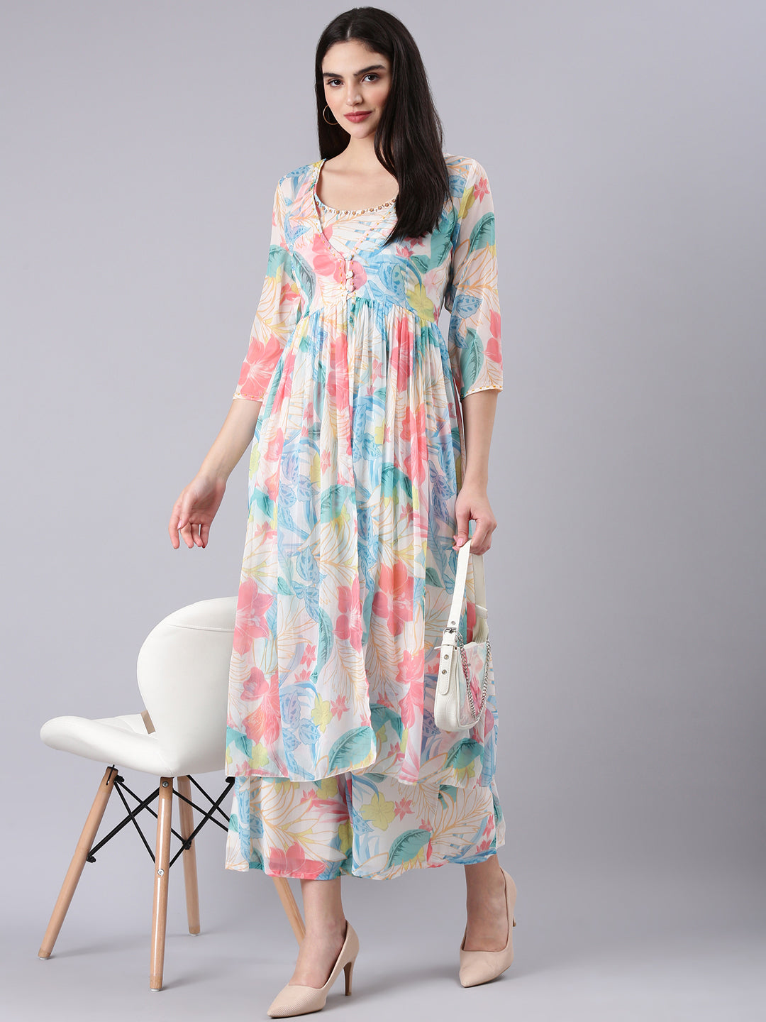 Women's Cream Printed Co-Ords