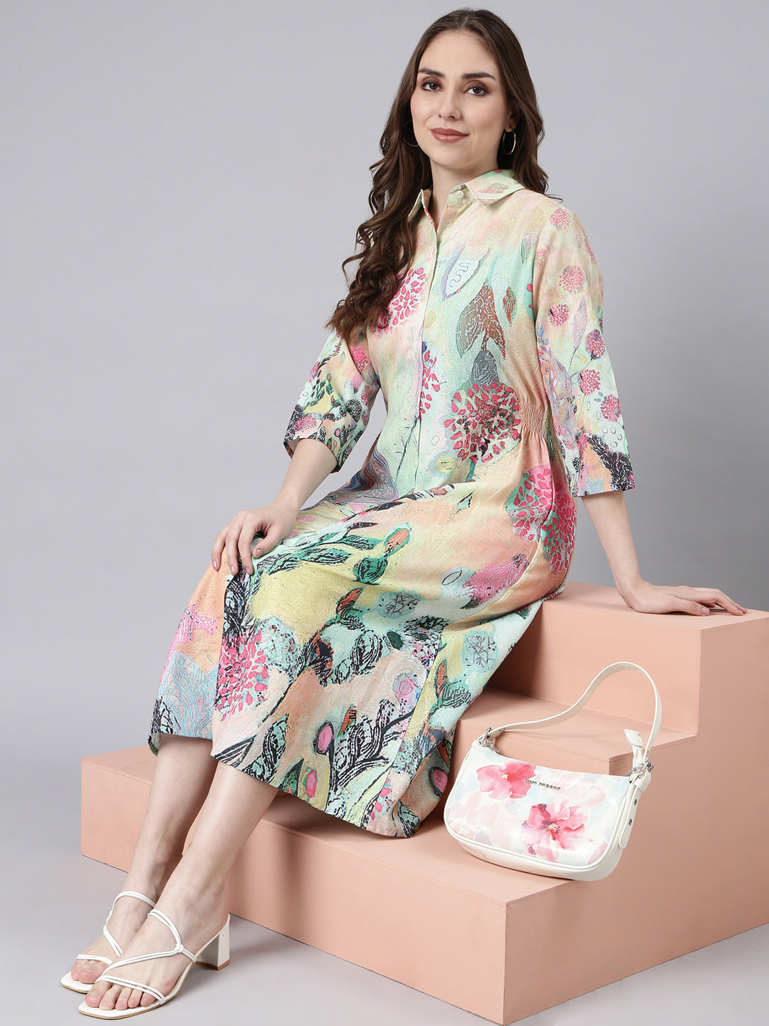 Women Multi Floral Shirt Dress