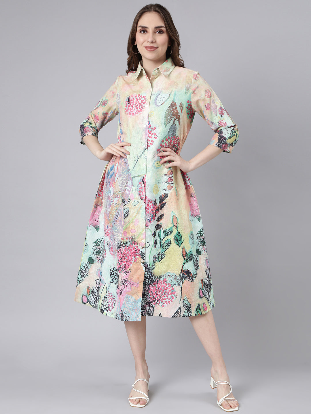 Women Multi Floral Shirt Dress