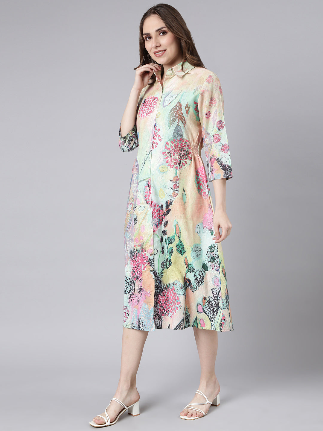 Women Multi Floral Shirt Dress