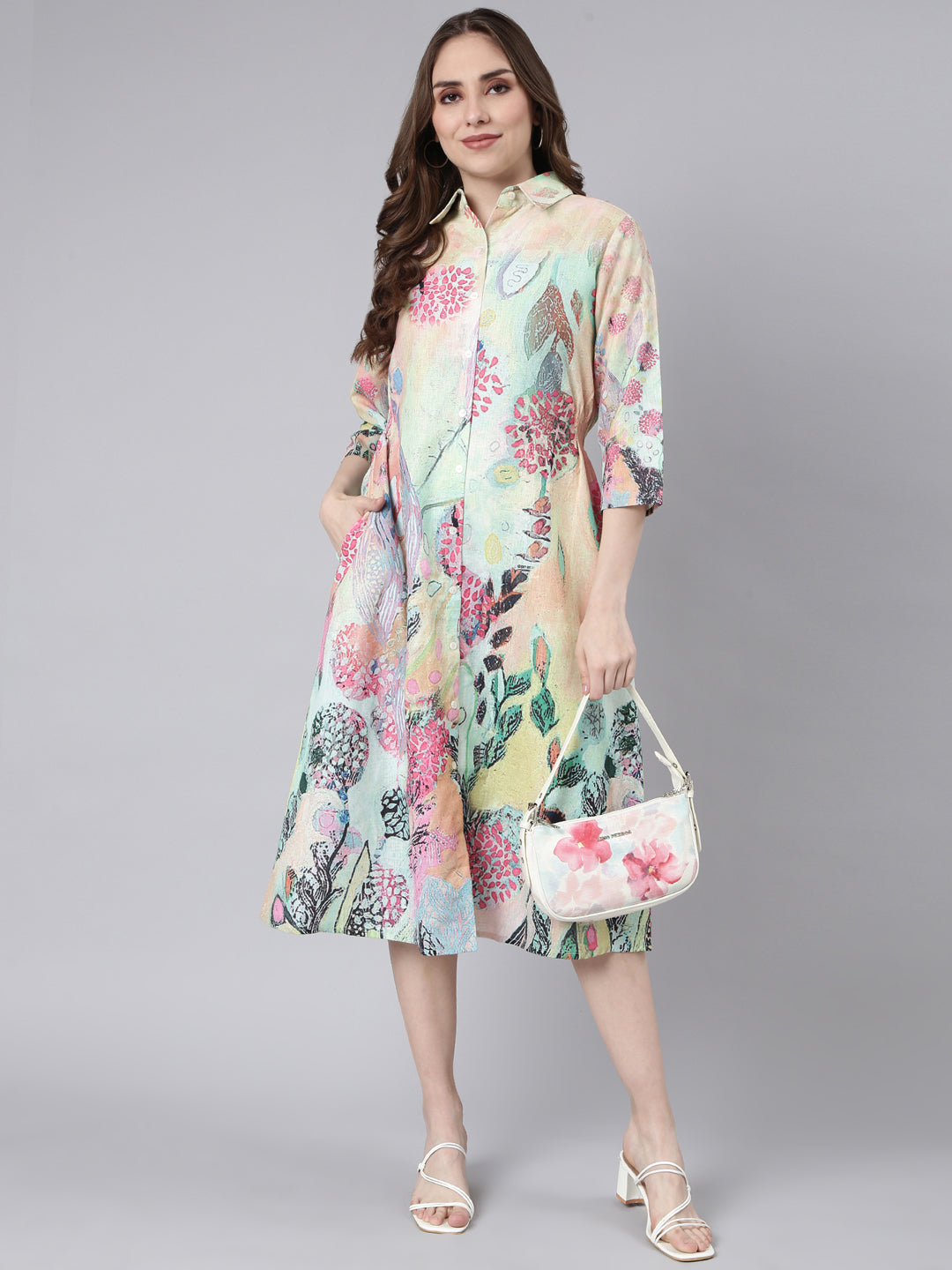 Women Multi Floral Shirt Dress