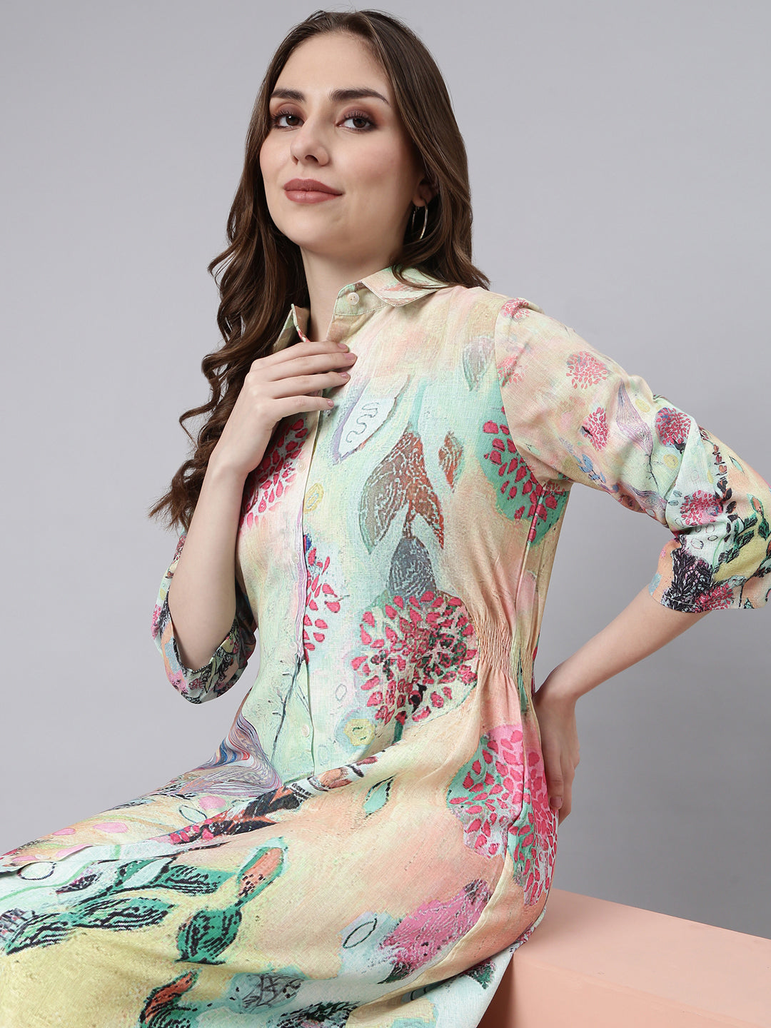 Women Multi Floral Shirt Dress