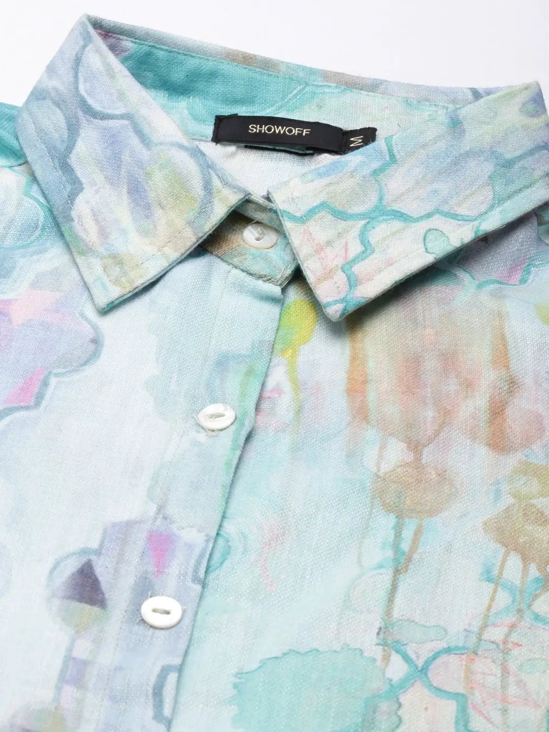 Women's Sea Green Floral Shirt Dress