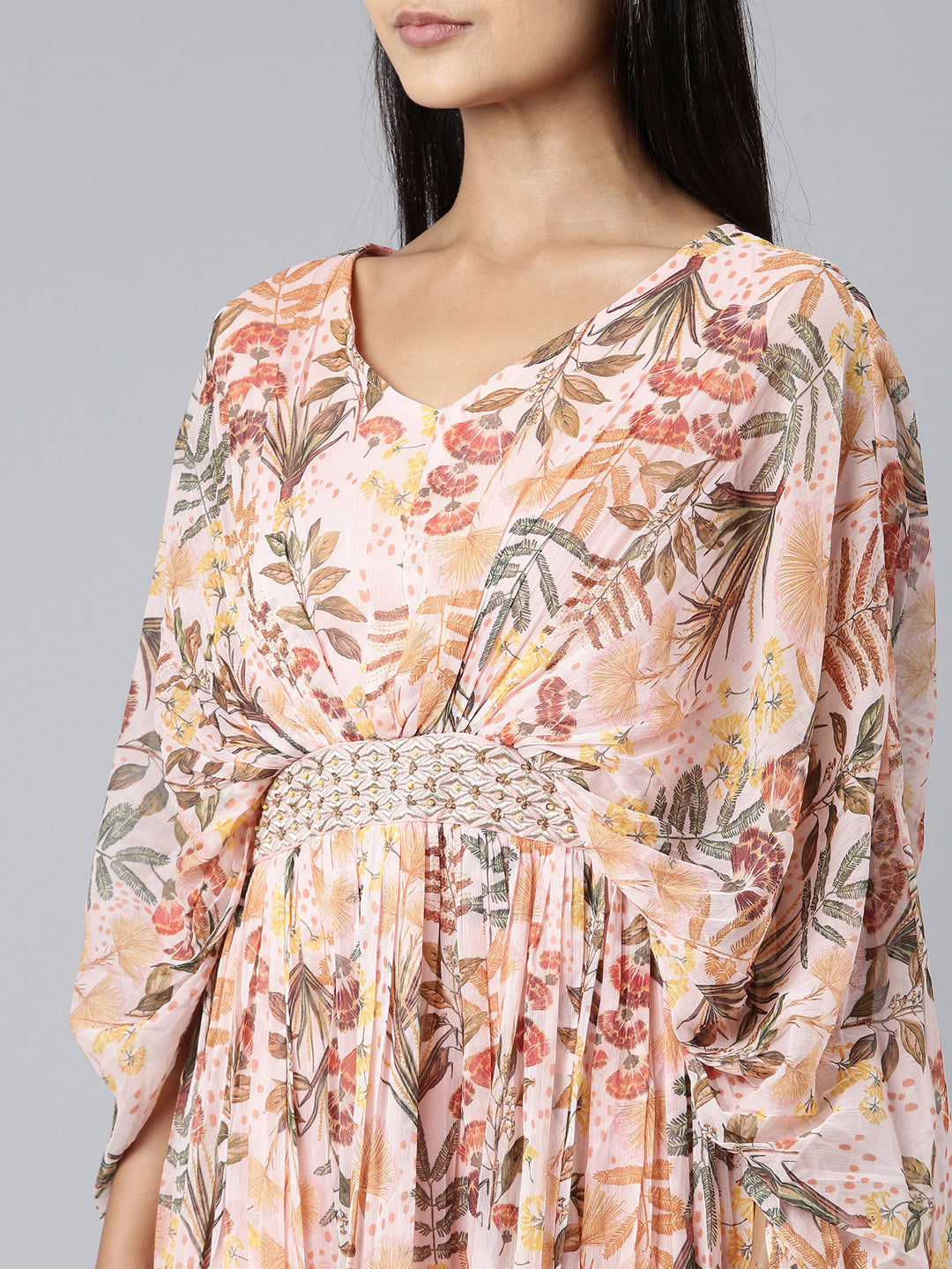 Women Peach Floral Maxi Dress