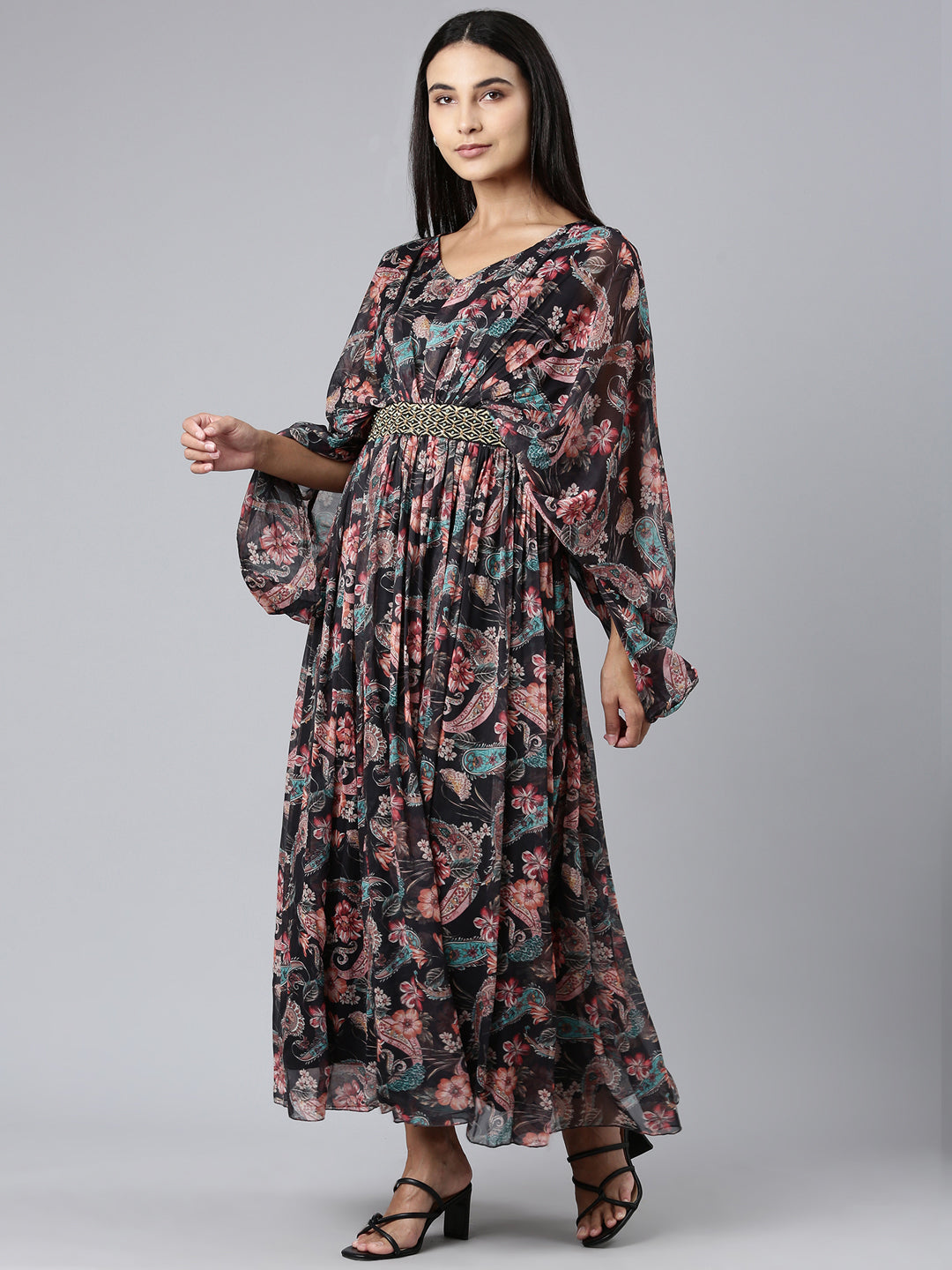 Women Black Floral Maxi Dress