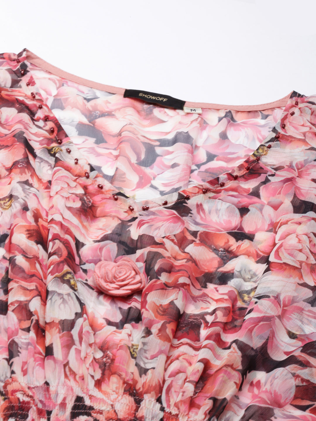 Women's Peach Floral Printed Flared Sleeves Kaftan Kurta