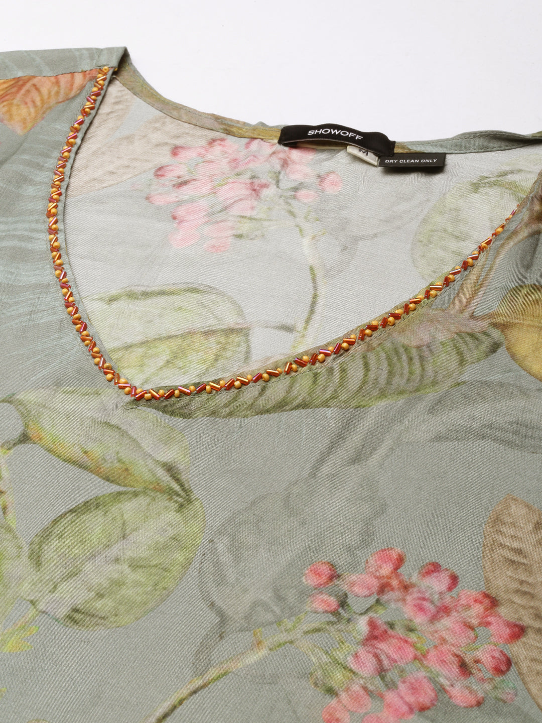 Women's Straight Ethnic Green Floral Kurta Sets with Trousers & Dupatta